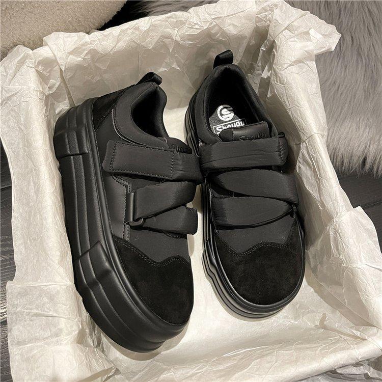 

Осень и зима 2022, новая корейская повседневная обувь на толстой подошве со шнуровкой «бисквит», модная обувь на шнуровке 40 чёрный