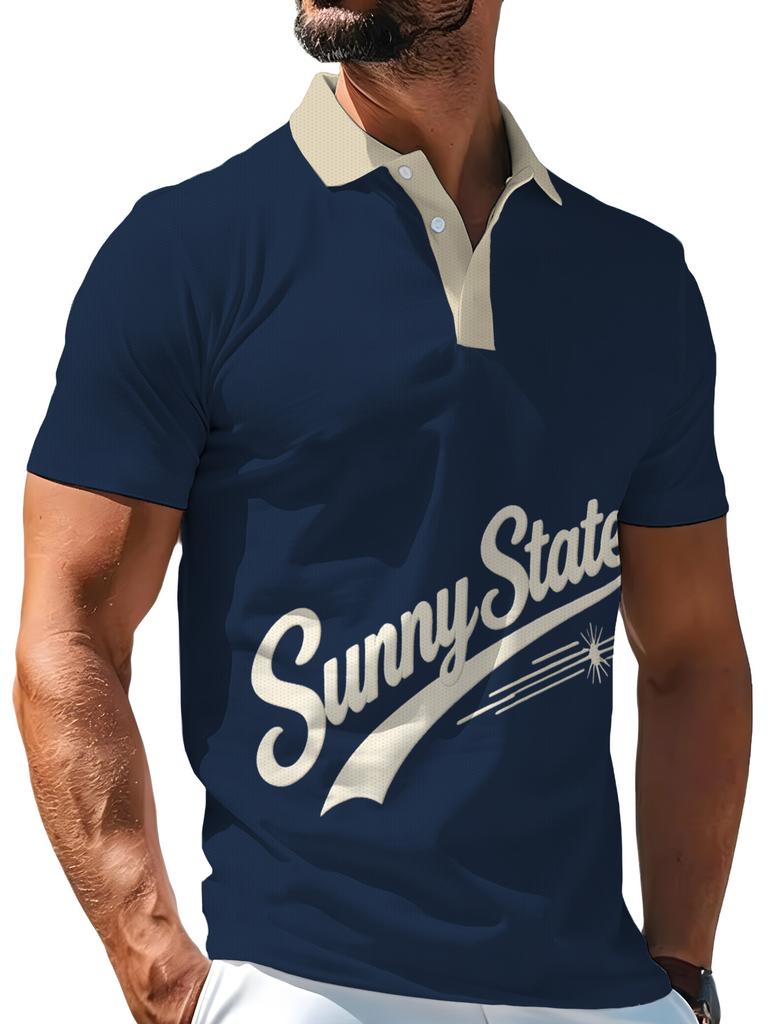 Men'S Outdoor Polo Shirt, Multi-Size Available, Letter Print Fashionable And Comfortable, Men'S Top Suitable for Hiking And Outdoor Leisure, Casual