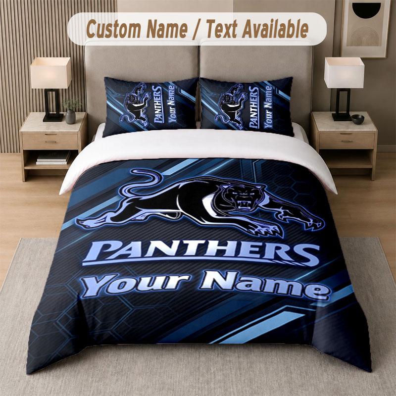 Custom Bedding Set Penrith Panthers Pattern, Print Name Text 1 Duvet Cover plus 2 Pillowcases Home Textile