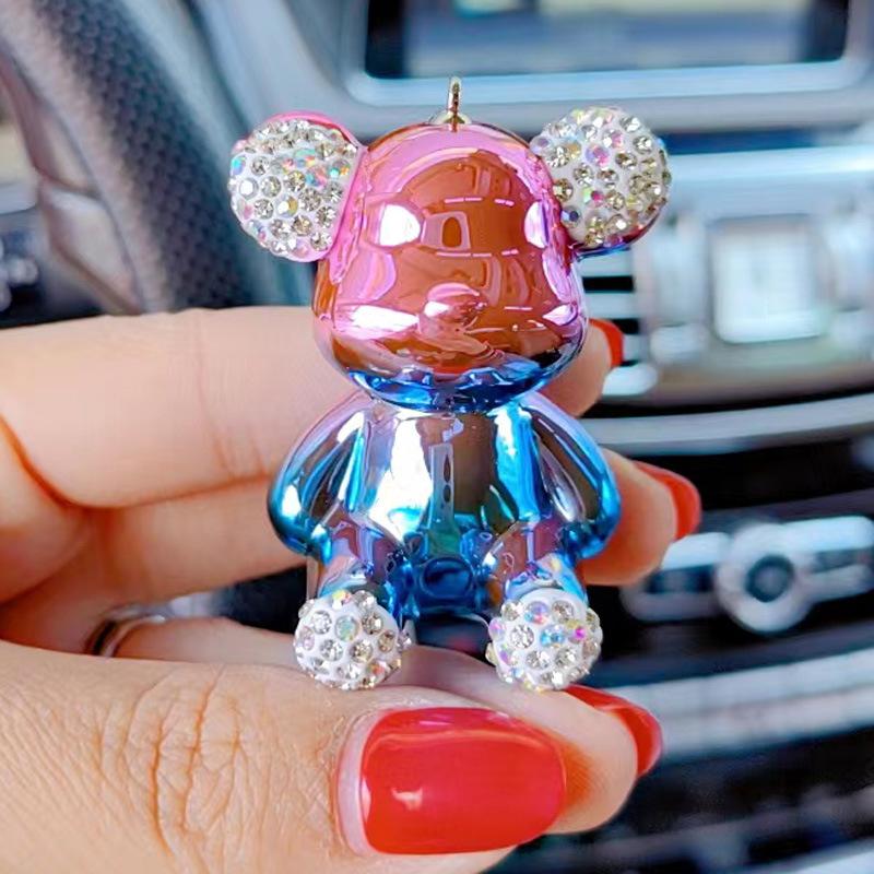 Heiß Süß Cartoon Acryl Strass Beschichtet Sitzender Bär Schlüsselanhänger Silikon Handgelenkband Paar Puppe Tasche Anhänger Zubehör Geschenk