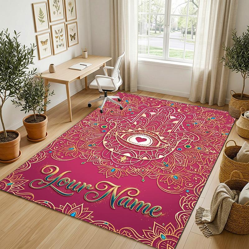 Elegant Theme Soft Crystal Velvet Rug Custom Name & Text Print Non Slip Floor Rug for Bedroom Living Room