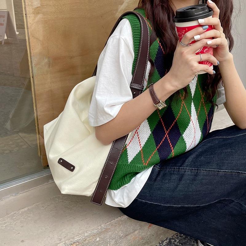 Simple Canvas Women's Bag Tide Leisure Shoulder Environmental Protection Bag Student Large Capacity Tide Tote Bag