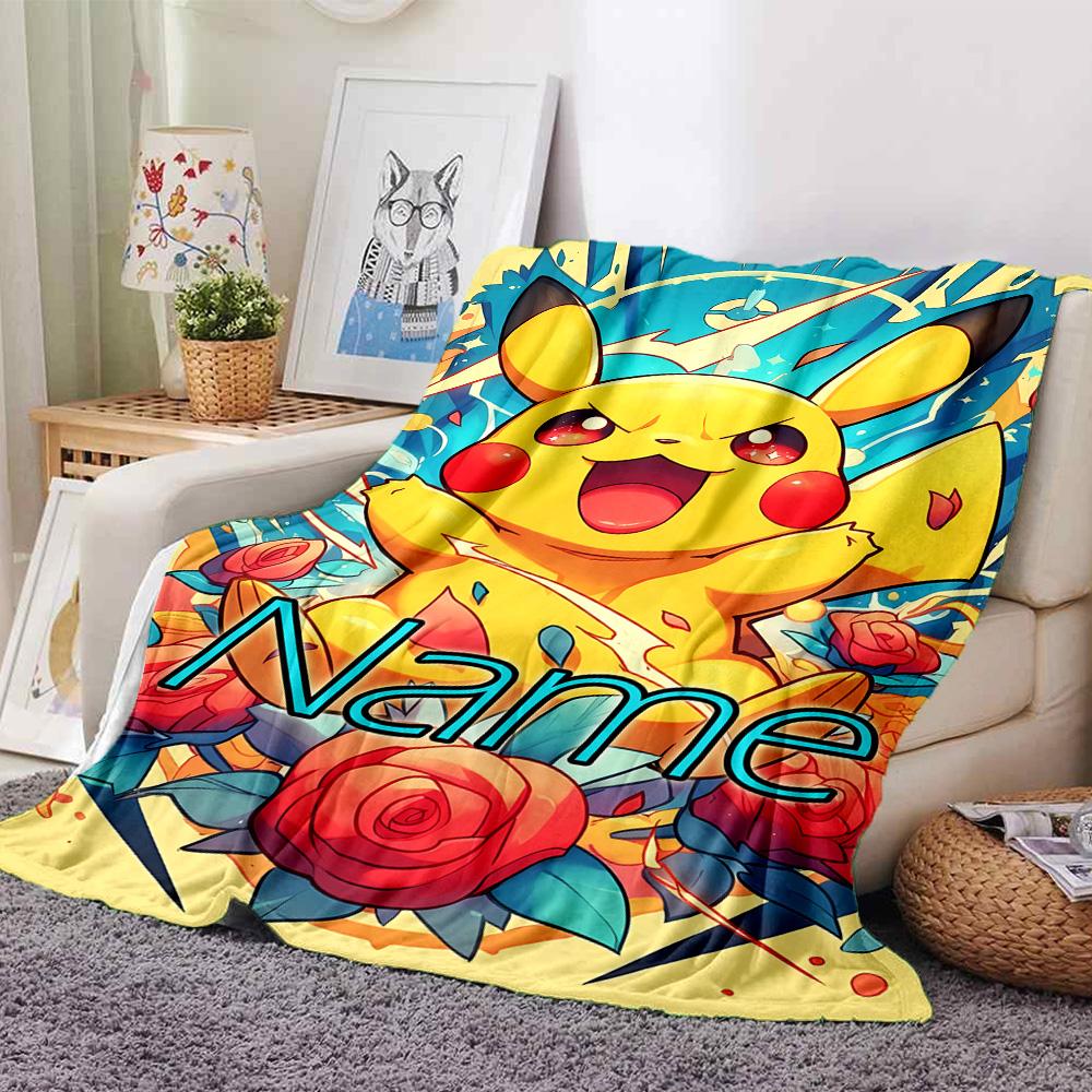 Customiz Name Personality Pokémon Pikachu Blanket Soft &Warm Sofa Office Bed Travel Lunch Break Blanket, Gift Suitable All Seasons