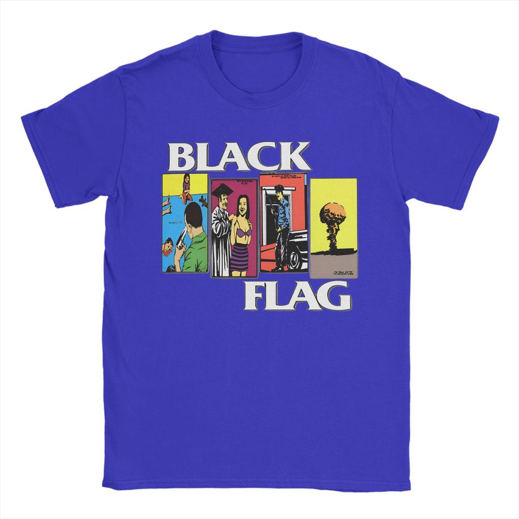 Comics Punk Rock Band T Shirt Men's Cotton Tops Shirts Funny Black Flag O-neck Short Sleeve