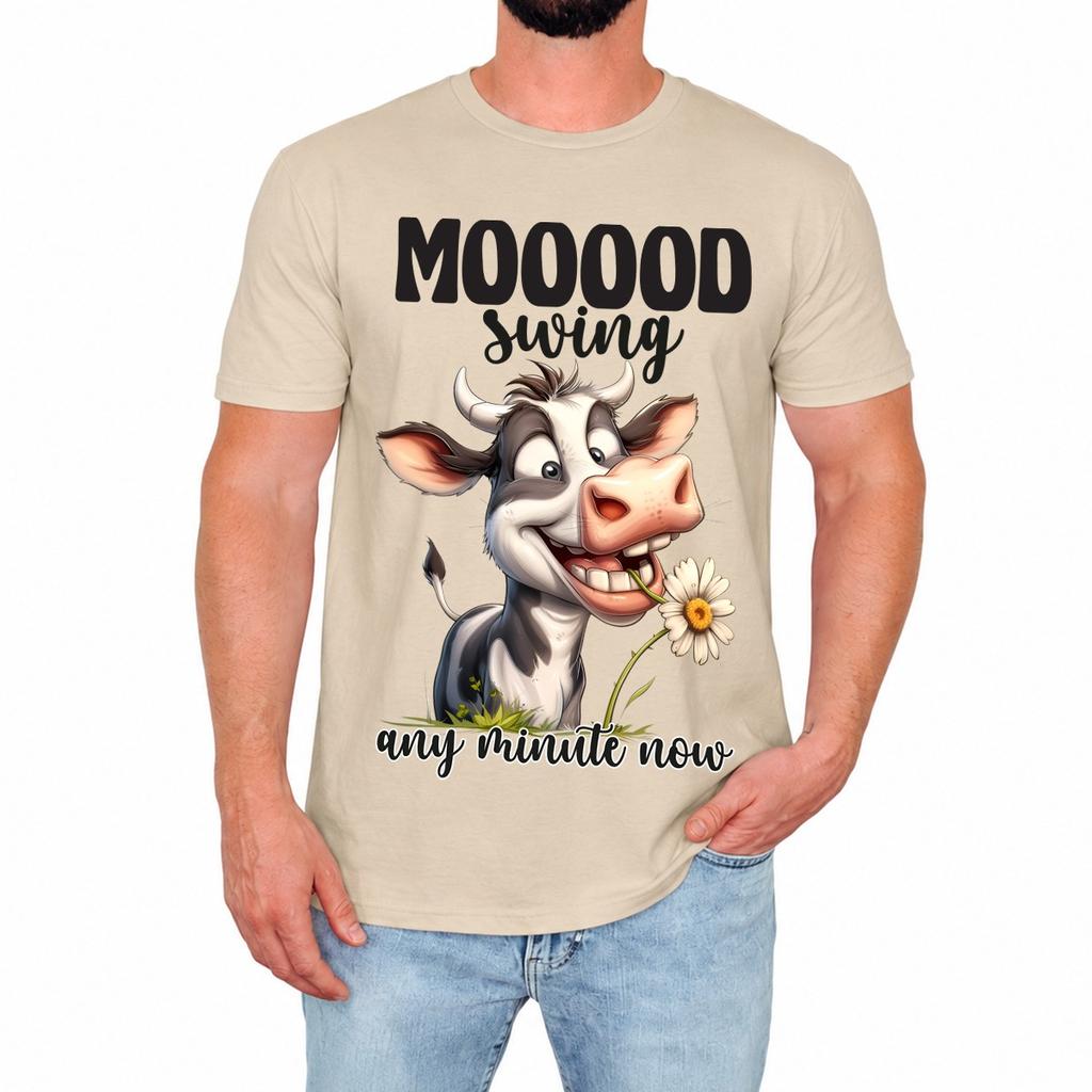 Funny Cow Mens T-Shirt Mooooood Swing Any Minute Now Animal Lover Gift