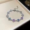 Fashionable Silver Zircon Flower Cuff Bracelet For Women Office Wear Accessory