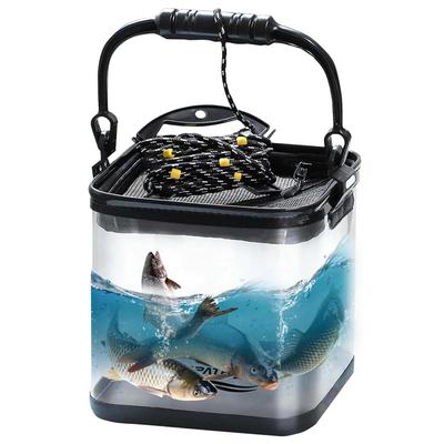 Improved Transparent Fishing Bucket with Non-Slip Rope, Perfect for Fishing, Easy To See Fish, Foldable Water Bucket (24cm)