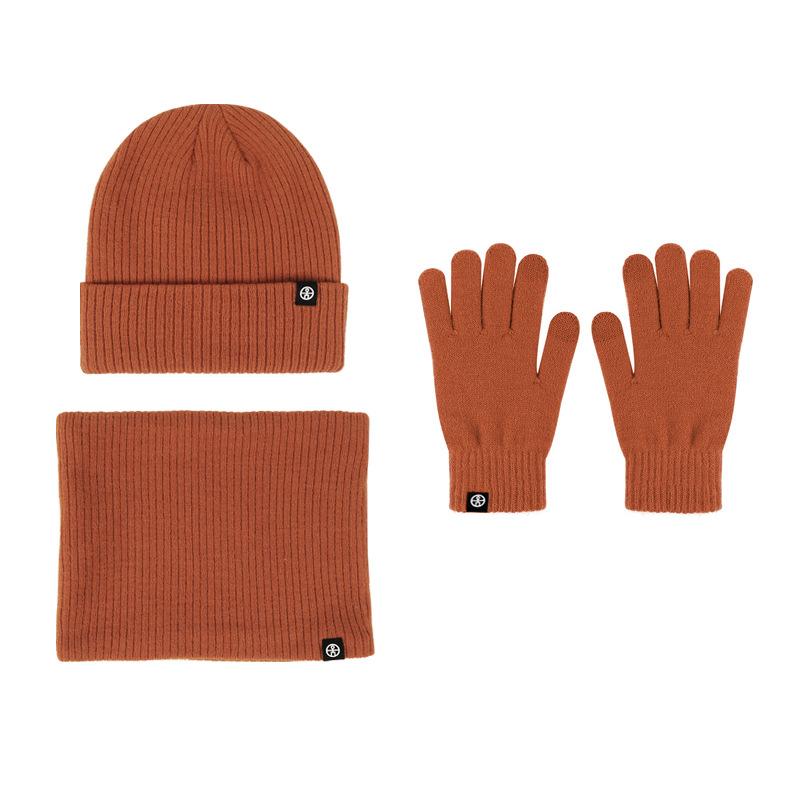 Winter warm thickened hat scarf gloves three-piece set windproof adult knitted hat