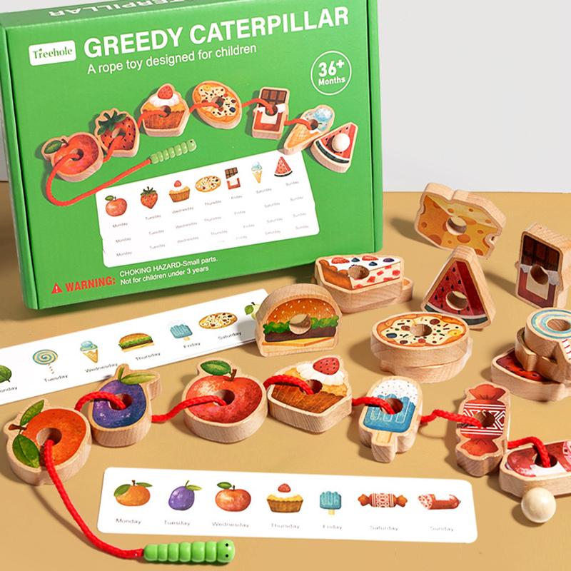 

Baby Threading Games Parish Montessori Toys Sensory Paly Food Matching Sorting Logic Thinking Fine Motor Educational Wooden Toys