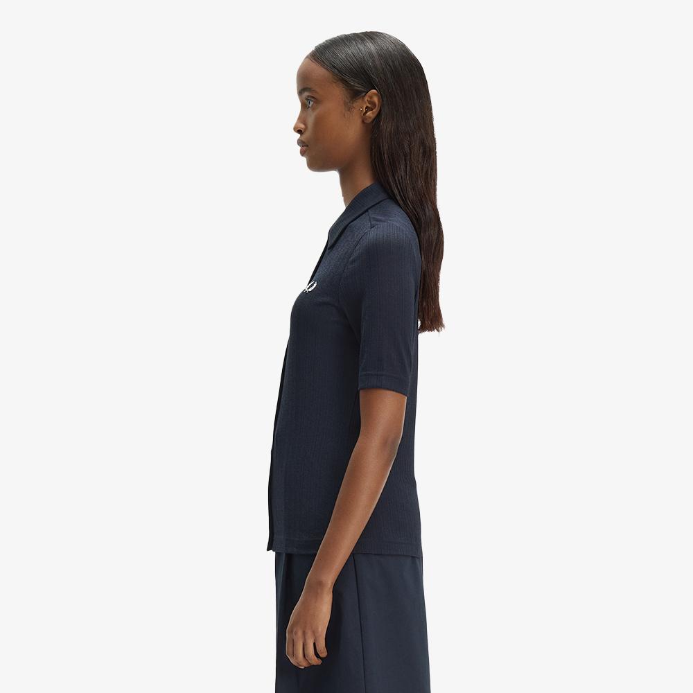 Fred Perry [Womens] Button-Through Sheer Rib Polo Shirt - Navy Afpf2612185-608