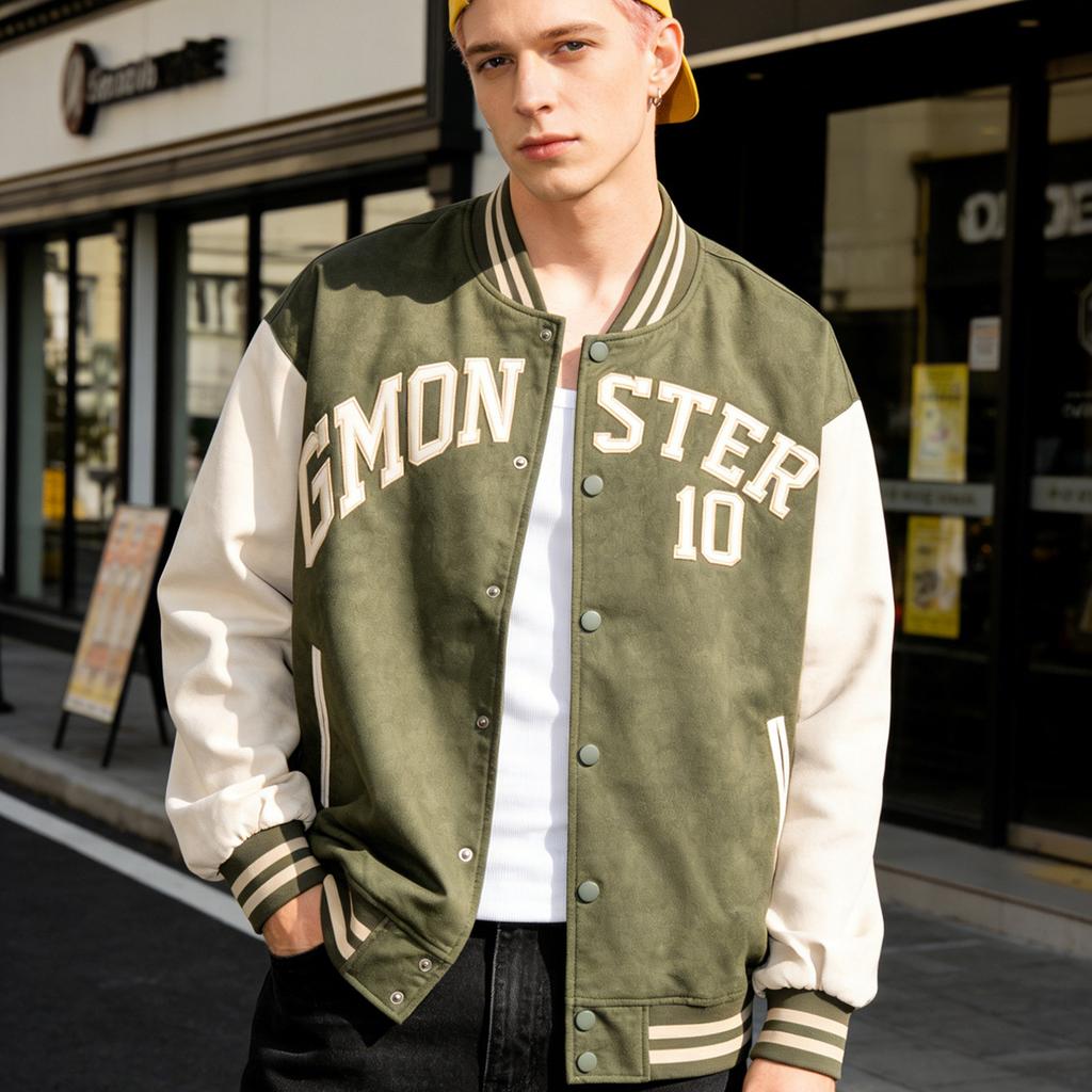 Men's Vintage Leather Jacket Autumn/Winter Tie-Dyed Leather Jacket Embroidered Baseball Jacket Bomber Bomber Jacket Cross-Border