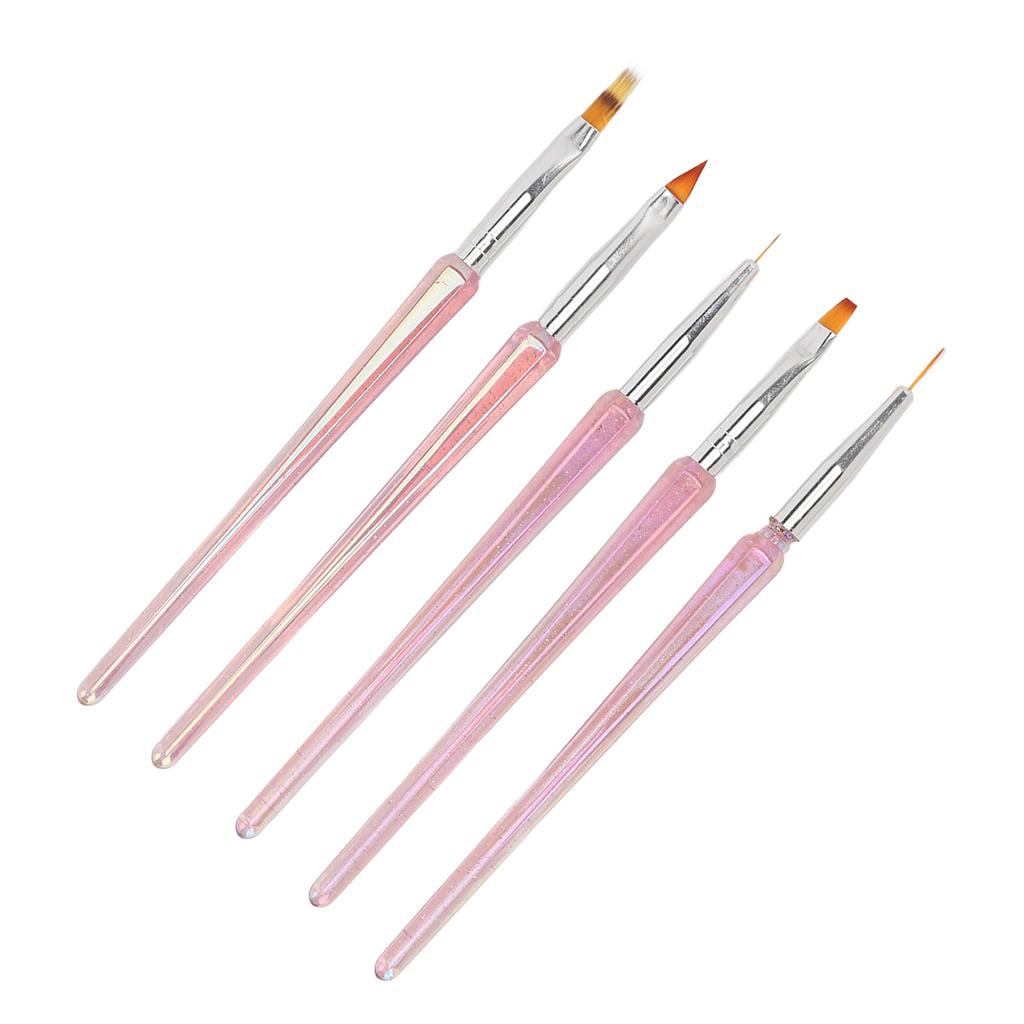 5pcs Nail Art Brushes Set Various Shapes Fine Drawing Nail Art Striping Brushes Transparent