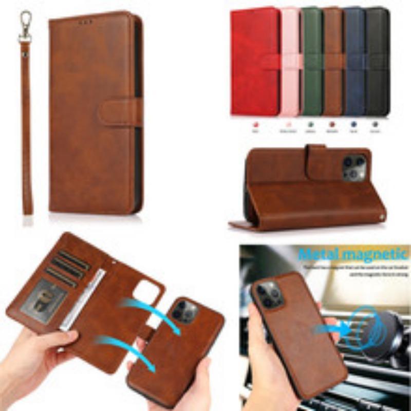 Suitable for Phone17  multiple phone models, Crazy Horse pattern double buckle phone leather case, Apple 16e/15 card insertion sticker protective case