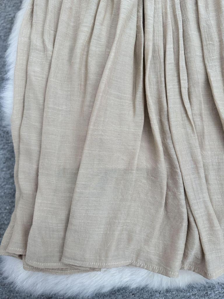 European & American A-line Pleated Cotton Linen Skirt with Elastic Waist - Mid-Length, Versatile, Women's