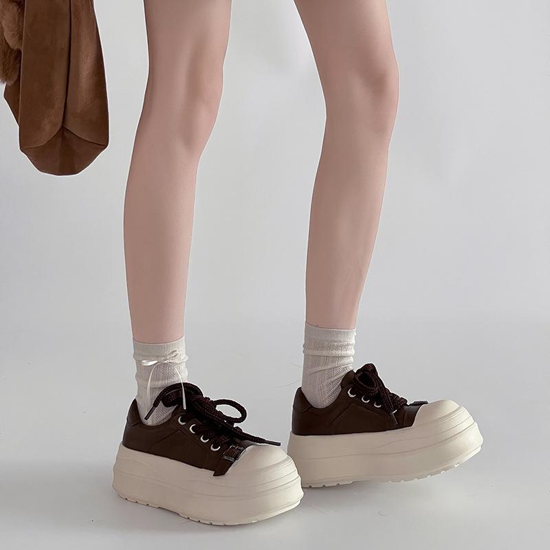 Fashion thick baseplate shoes autumn and spring retro heightening casual sports shoes versatile muffin soft sole women's white shoes tide