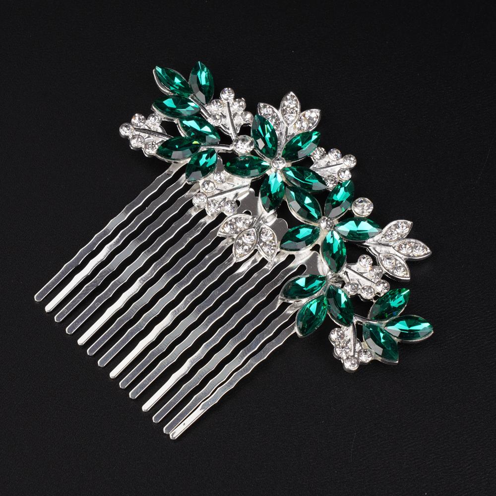 Women Bridal Wedding Silver Blue Rhinestones Flower Leaf Side Hair Comb Special Occasion Headpiece Hair Accessories for Women