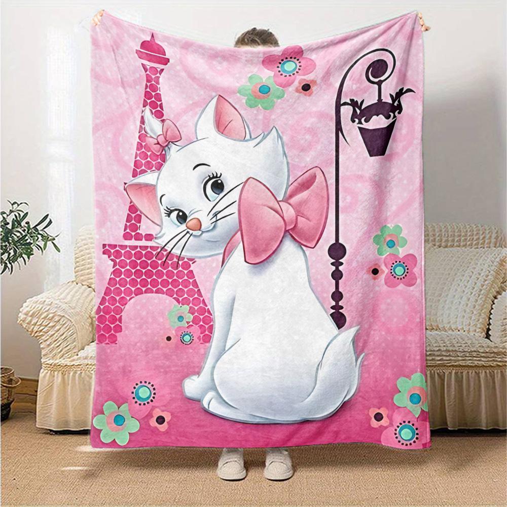 1pc cat, Paris blanket Lightweight Flannel Throw for Sofa Bed Travel Camping Livingroom Office Couch Chair