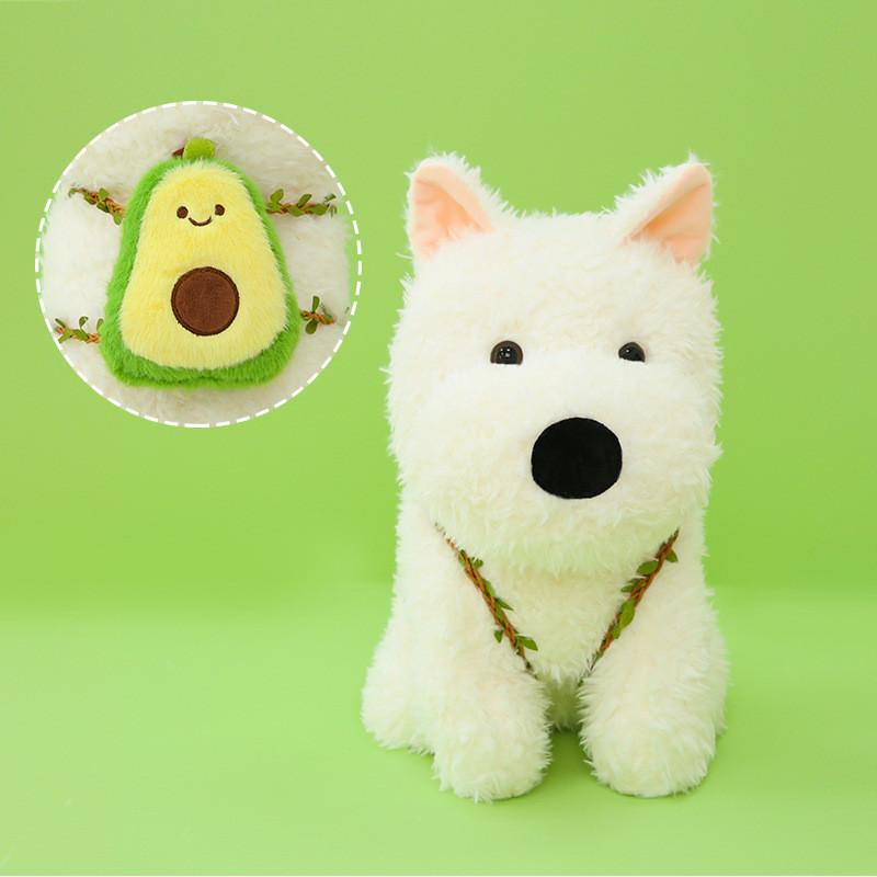 

White Highland West Terrier Plush Toy Cuddly Girl Holiday Gift Throw Pillow Doll Avocado,23cm/9.06in