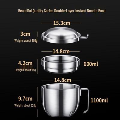 ZISIZ Double-Layer 304 Stainless Steel Noodle Bowl