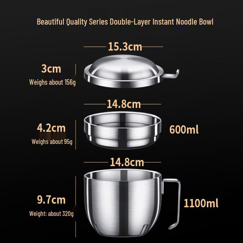 ZISIZ Double-Layer 304 Stainless Steel Noodle Bowl