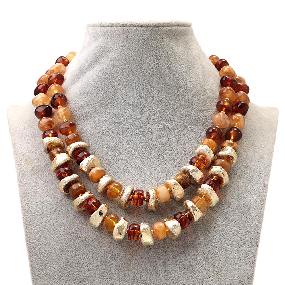 Retro Double Layer Resin Irregular Circle Beads Choker Necklace for Women New Trendy Tortoiseshell Acrylic Collar Jewelry Gift