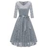 Dámská móda Vintage retro tenké večerní šaty s krajkovým výstřihem do V s dlouhým rukávem