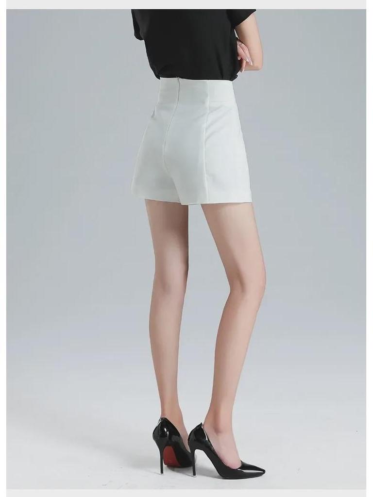 Women's Slim High-Waist Wide-Leg White A-Line Shorts - Summer 2023 Casual Fashion