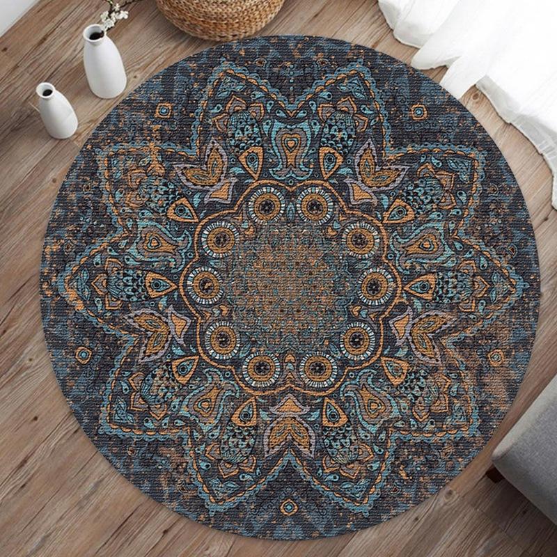 Bohemian Mandala Round Carpet Mat Rug Euro American Stained Glass Floral Medallion Colorful Home Decoration Living Room Bedroom