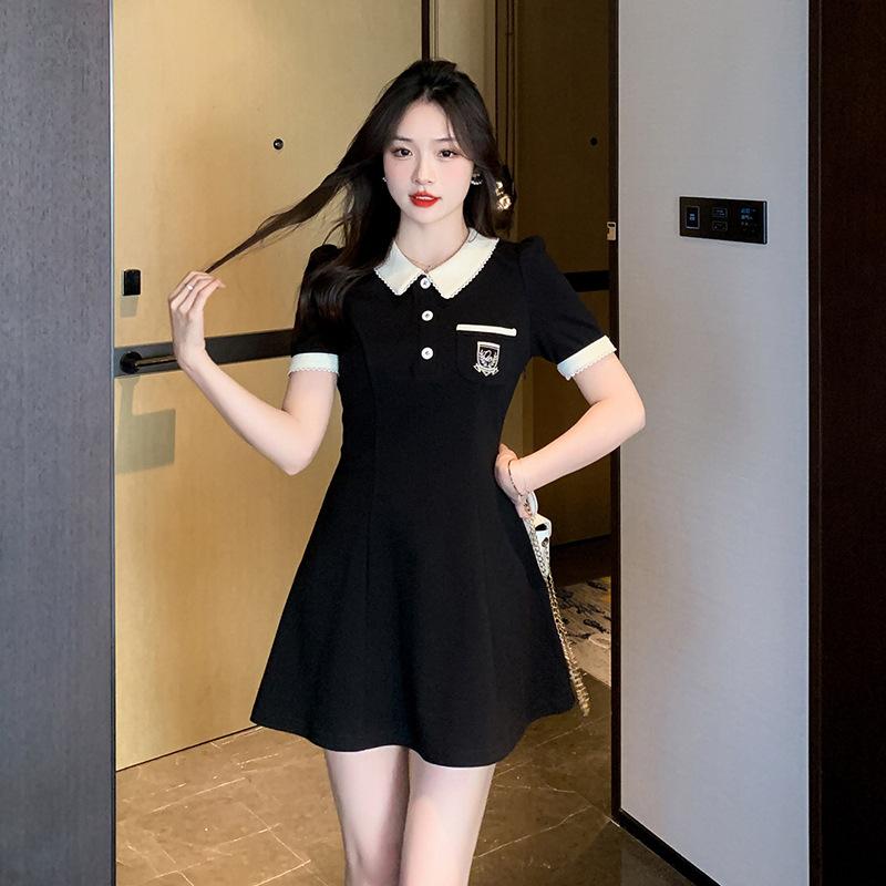 GMXIA Summer Design Sense Fashion POLO Neck Short-sleeved Dress Women Slim A Skirt Skirt