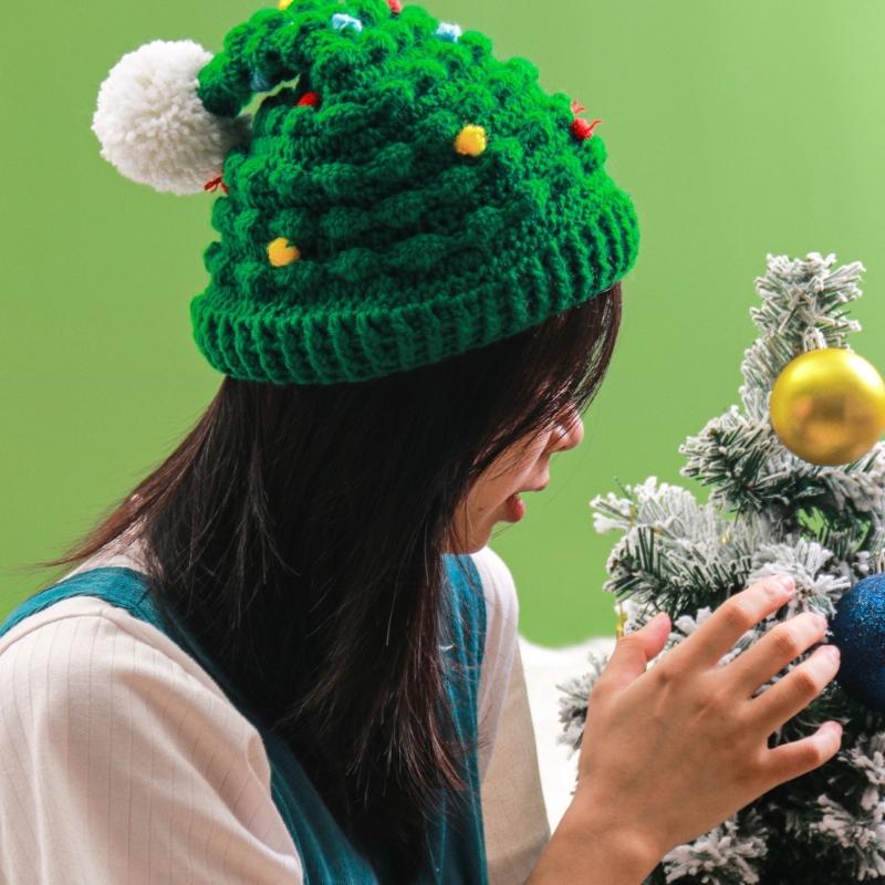 Knitted Christmas Tree Hat Keeping Warm Head Hat Decorations Supplies for Holiday Birthday New Year Party Decorations