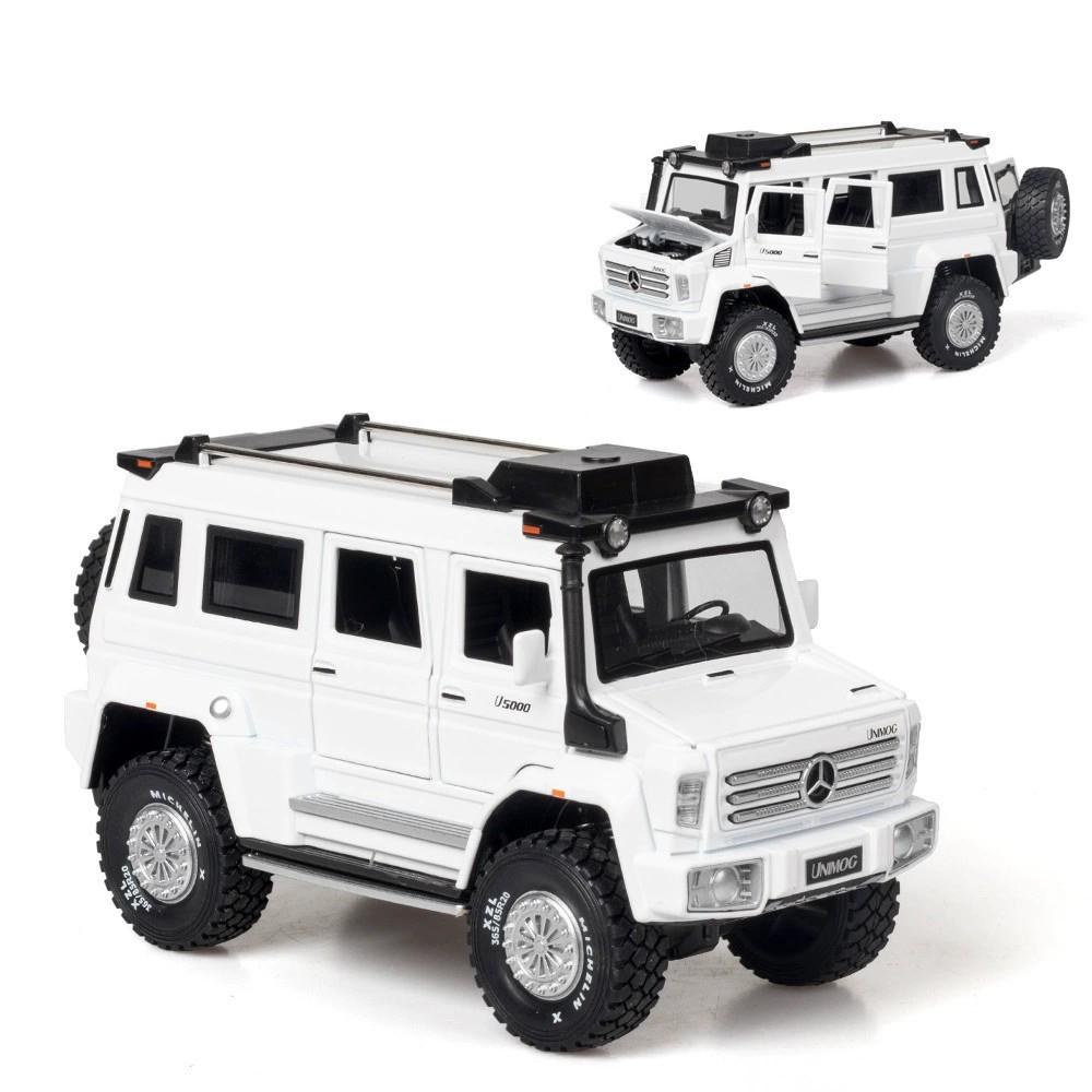 1:28 UNIMOG U5000 Defender Car Model Toy Metal Body Sound Light Doors Opened Off Road Vehicle Toys Collection for Birthday Gifts