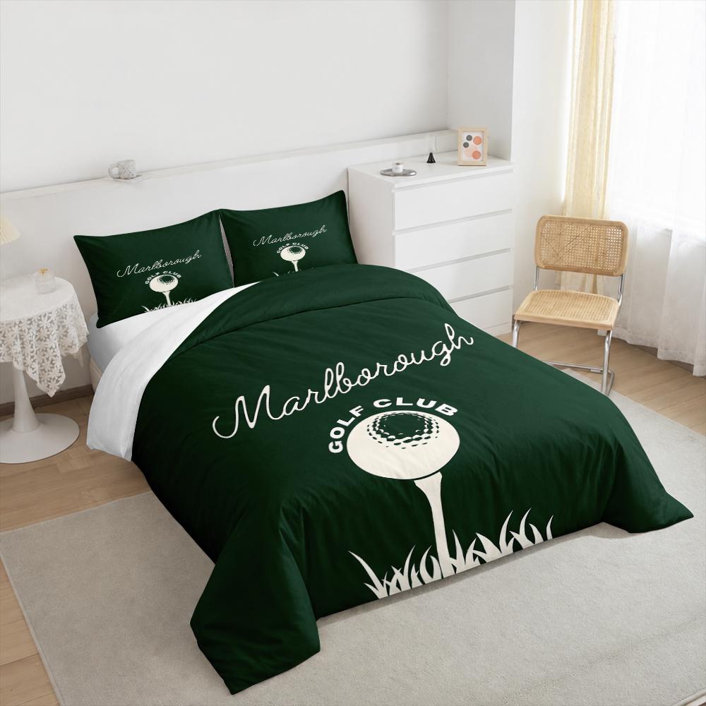 Duvet Cover Set Marlborough Golf Club Ball Tee Green Script 3 Piece Bedding for Adult Fan Gift