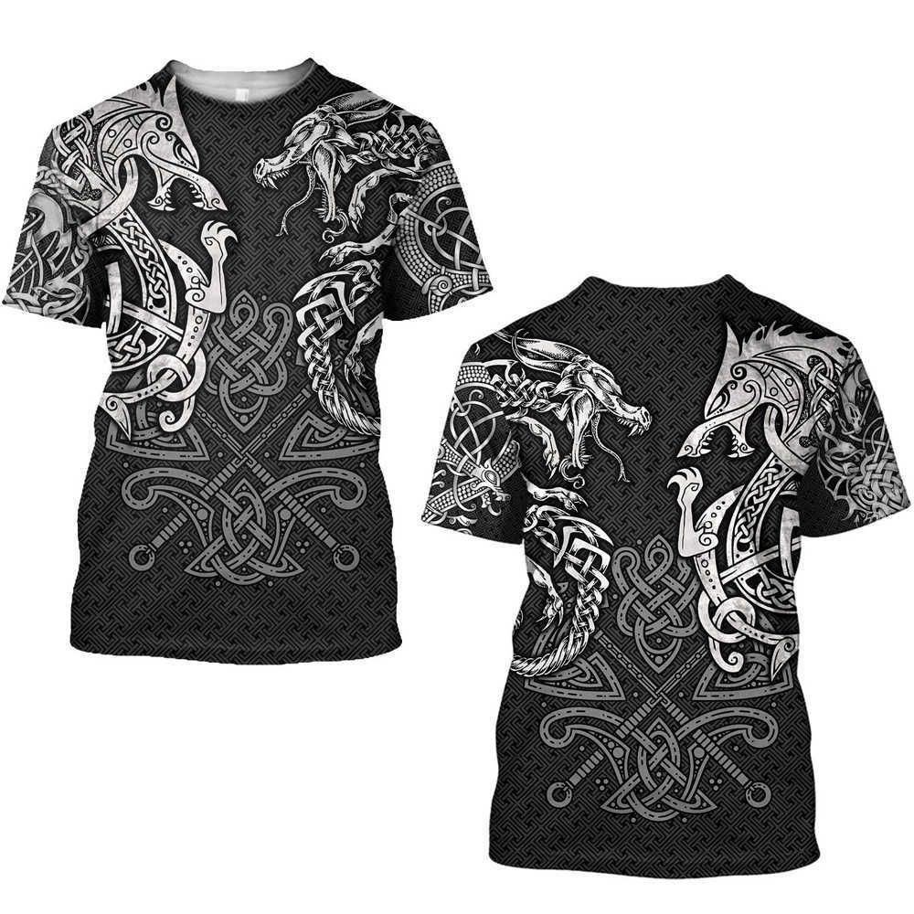 Summer Round Neck 3D Viking Symbol Pattern Print Top Fashionable Casual Short Sleeved Men's T-shirts