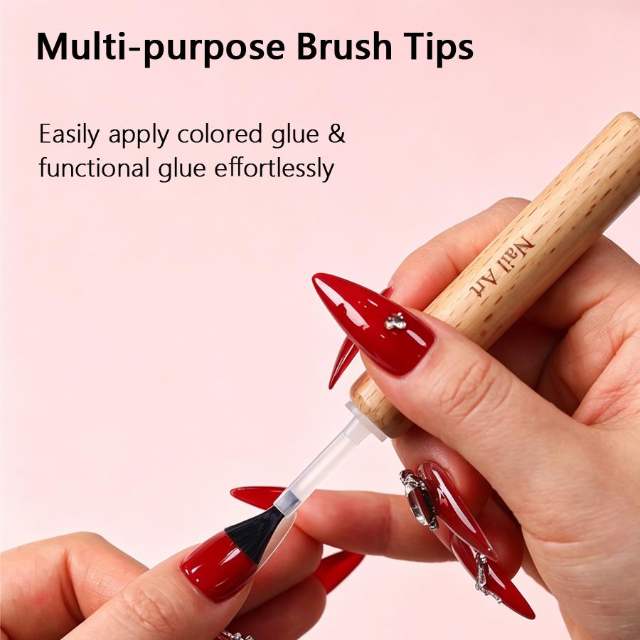 10/50Pcs Multi-functional Replaceable Nail Polish Brush Tips with Dual-Ended Detachable Wooden Handle Manicure Tool