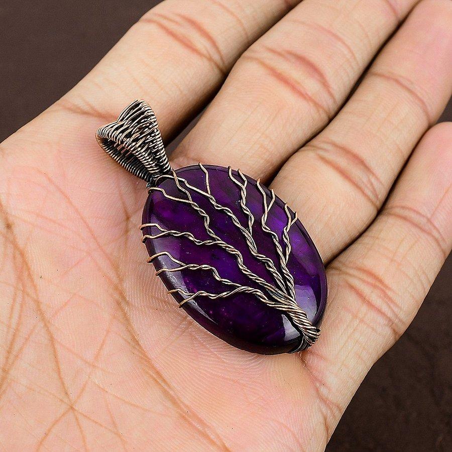 Natural Purple Labradorite Gemstone Copper Wire Wrap Gift Pendant 2.17" H6u25