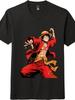 One Piece Luffy Action Pose Casual T-Shirt, Cartoon Unisex Tee, Black and  White