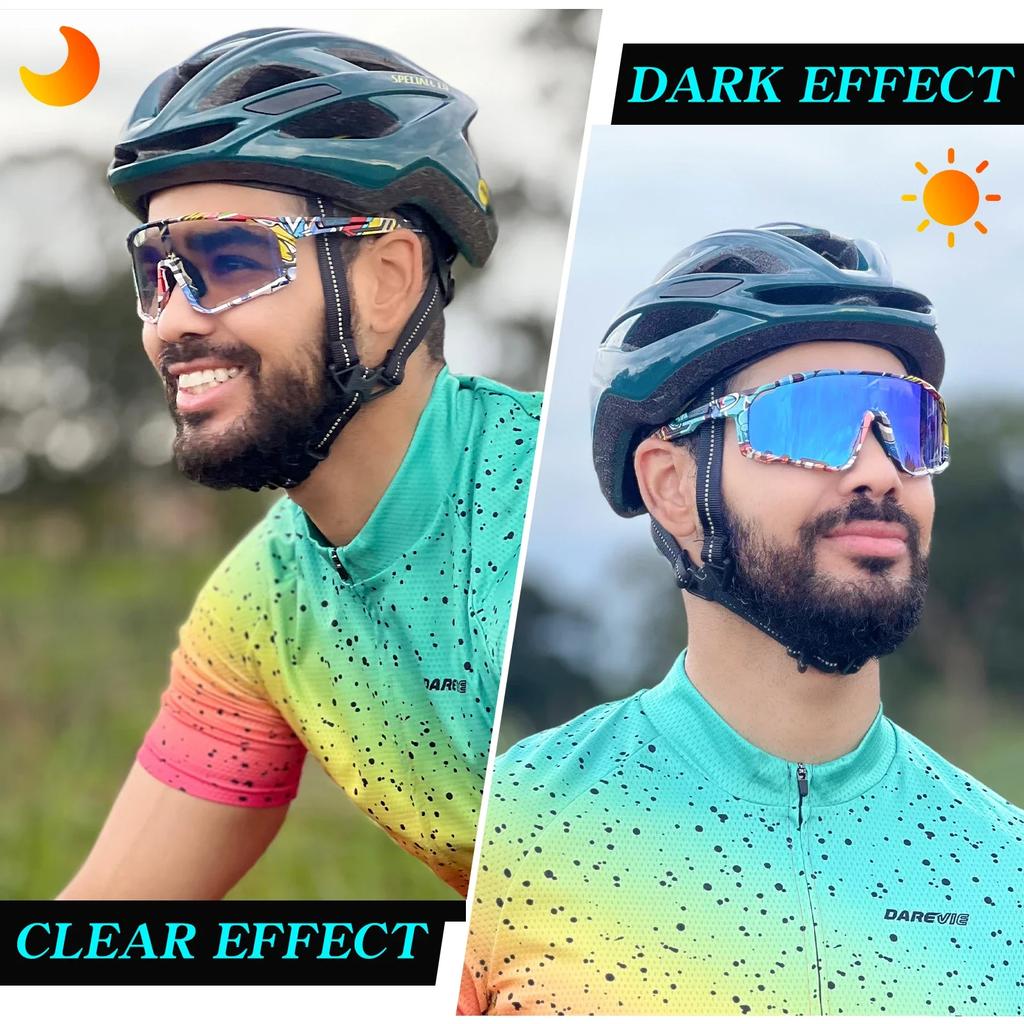 Kapvoe Gold Photochromic Glasses Cycling  Sunglasses Men Women Sports Speed Road Mtb Mountain Bike Bicycle Cycle Eyewear Goggle