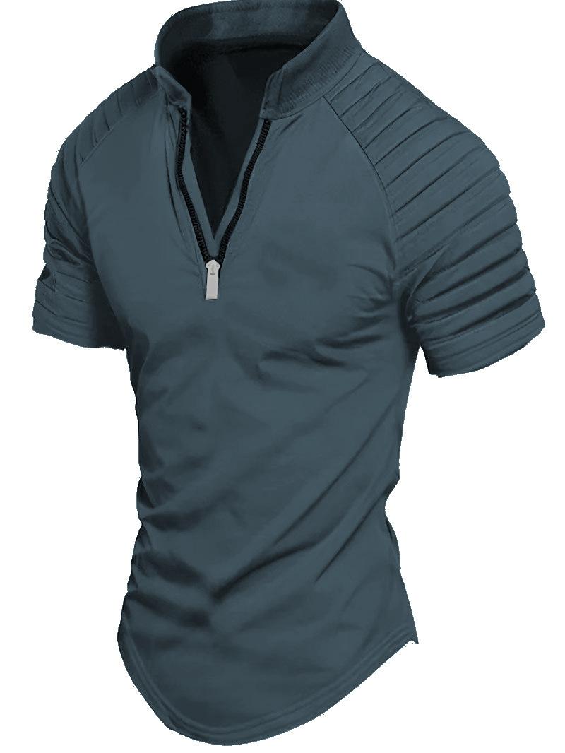 2025 New Men s Zipper Short-sleeved T-shirt, Fashionable Loose Texture Knitted Polo Shirt, Men s T-shirt, Breathable and Casual T-shirt S серый