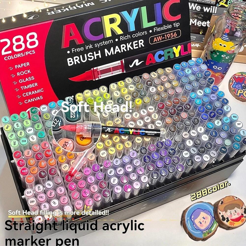 12-288 Colors Acrylic Paint Pen Marker Brush Tip Paint Marker For Rock Painting Wood Canvas Stone Christmas Gift DIY Craft