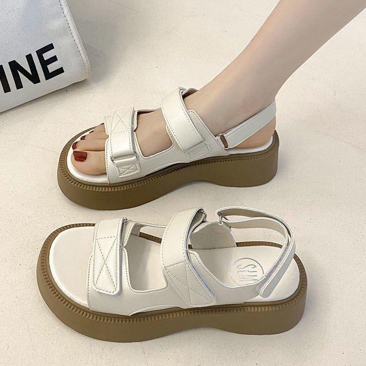 Platform sandals women's 2025 summer new muffin open-toed Velcro Roman sandals casual contrasting beach women's shoes