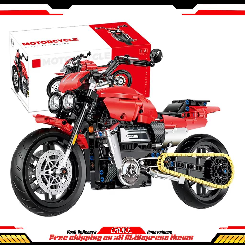 586Pcs Classic Motorbike Building Blocks Set Adults Cool Moto Road Racer Bricks Model Christmas Gifts Toys for Kid Boys Children