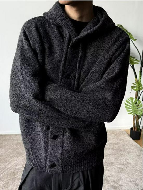 Men's Arctic Fleece Hooded Knit Cardigan, Korean Style Loose Sweater Coat, Thick Autumn Winter Casual Hoodie
