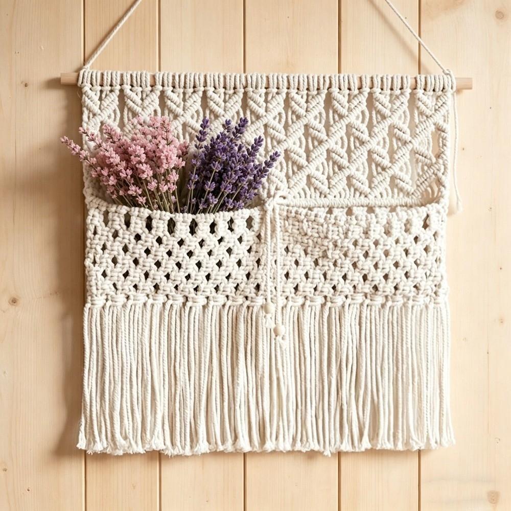 Wooden Rod Macrame Wall Hanging Woven Wall Organizer Wall Decoration Hanging Planter Home Decor