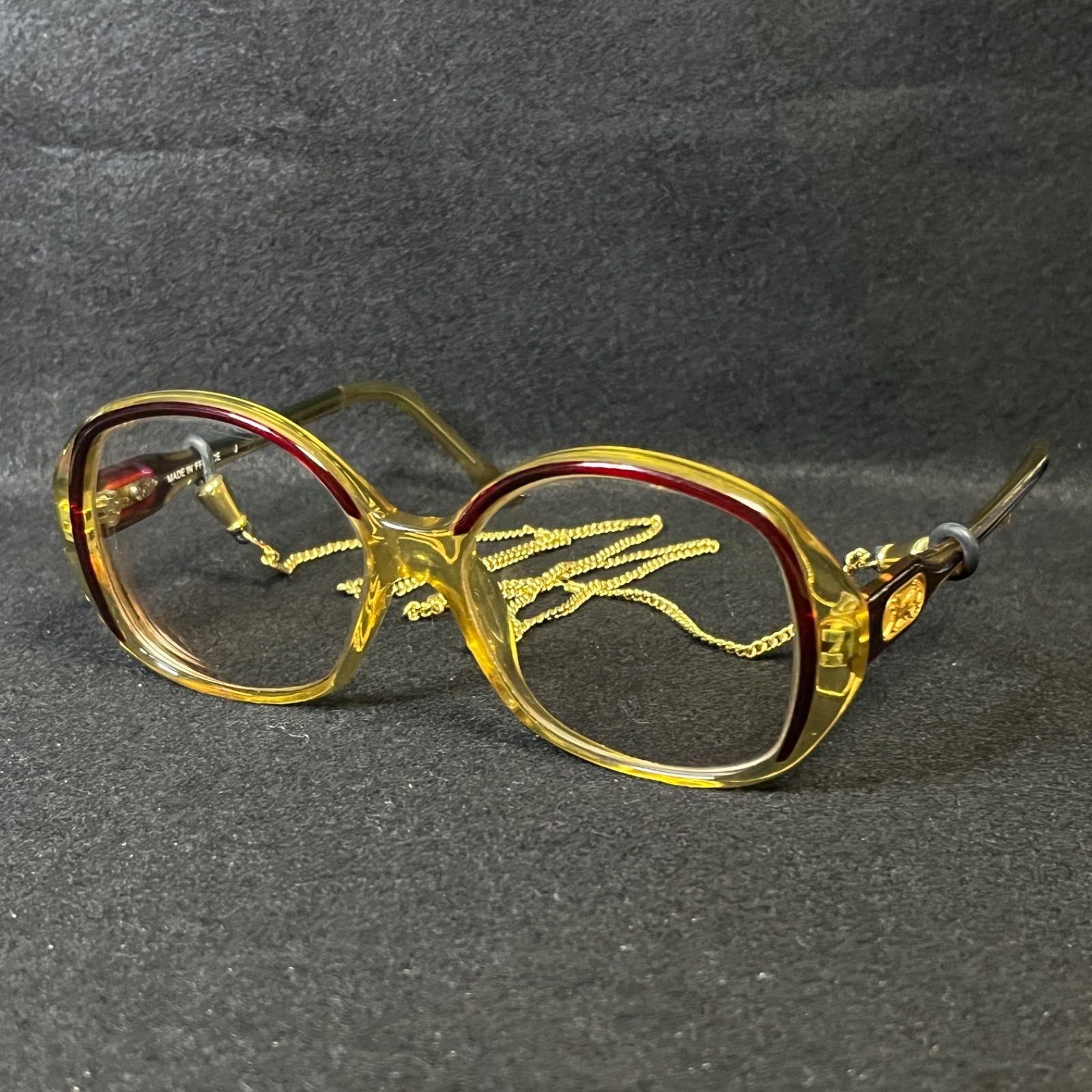 Used Celine Vintage Glasses Glasses Frame Orange Carriage Yellow with Chain C54 1733