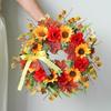Autumn Harvest Sunflower & Maple Leaf Wreath for Thanksgiving Doorway Decoration