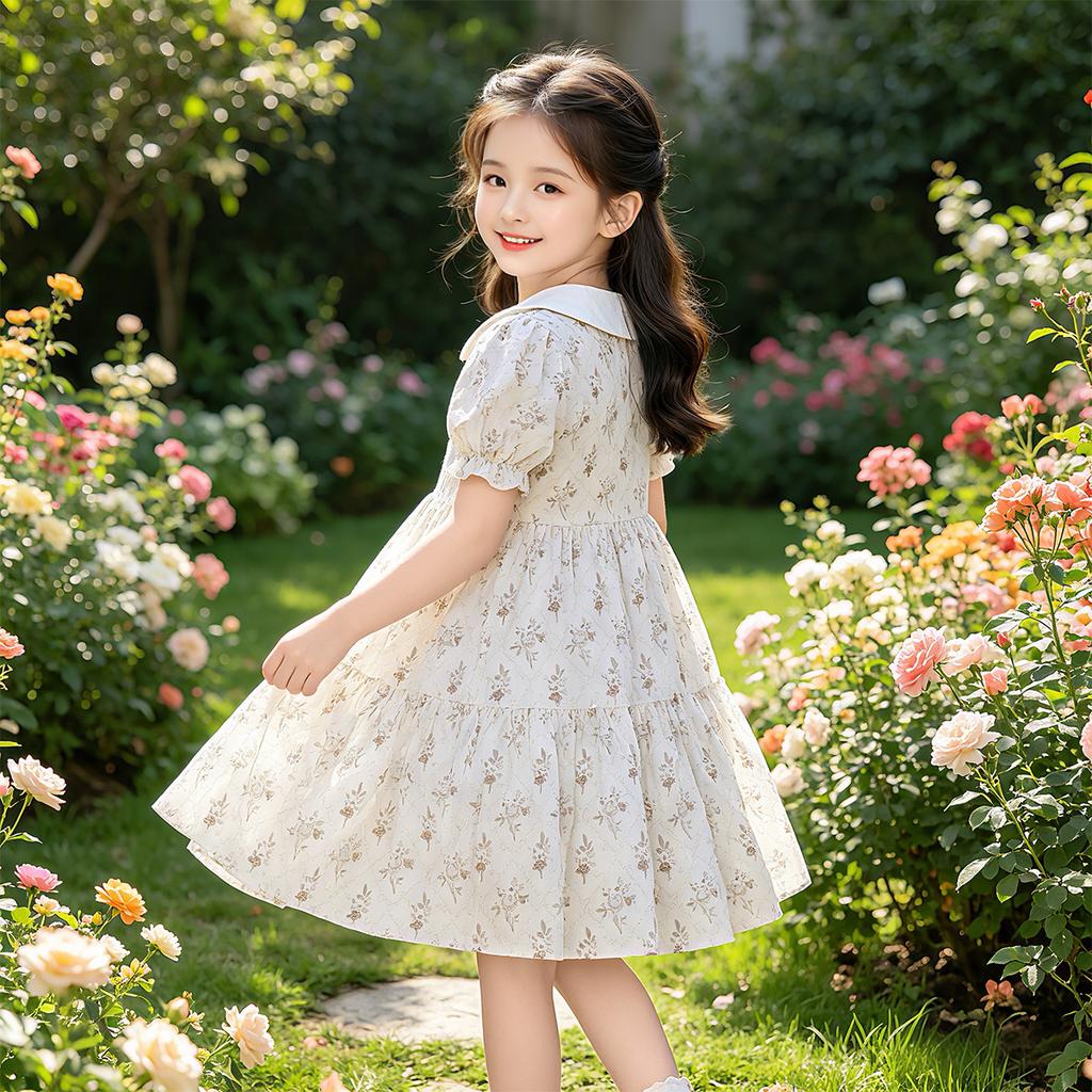 Girls' Summer Pure Cotton Doll Neck Dress
