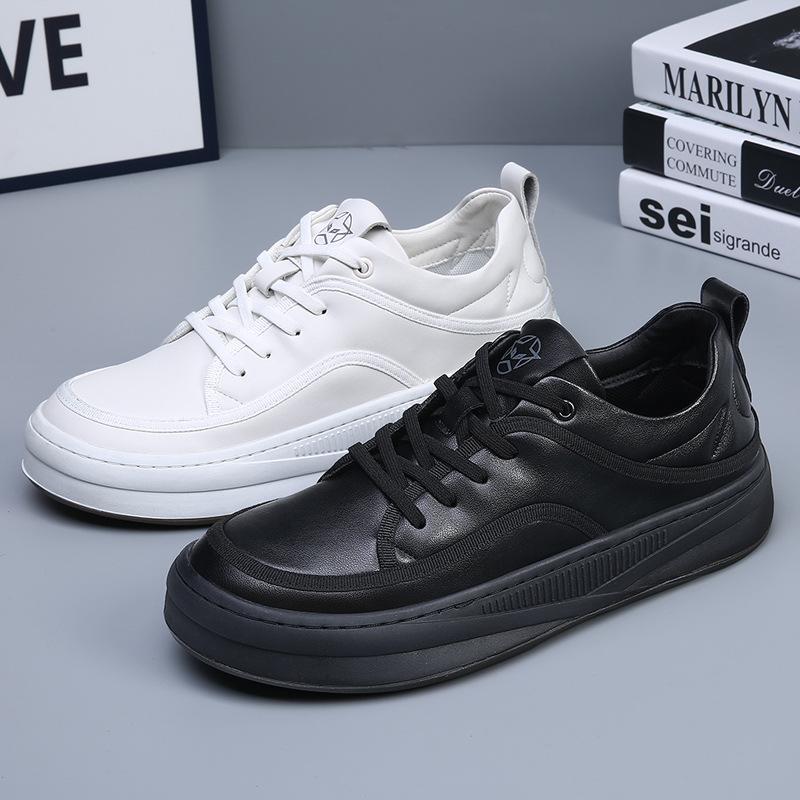 European station tide shoes spring and summer leather breathable little white shoes men's wide-headed board shoes crooked head platform casual shoes m
