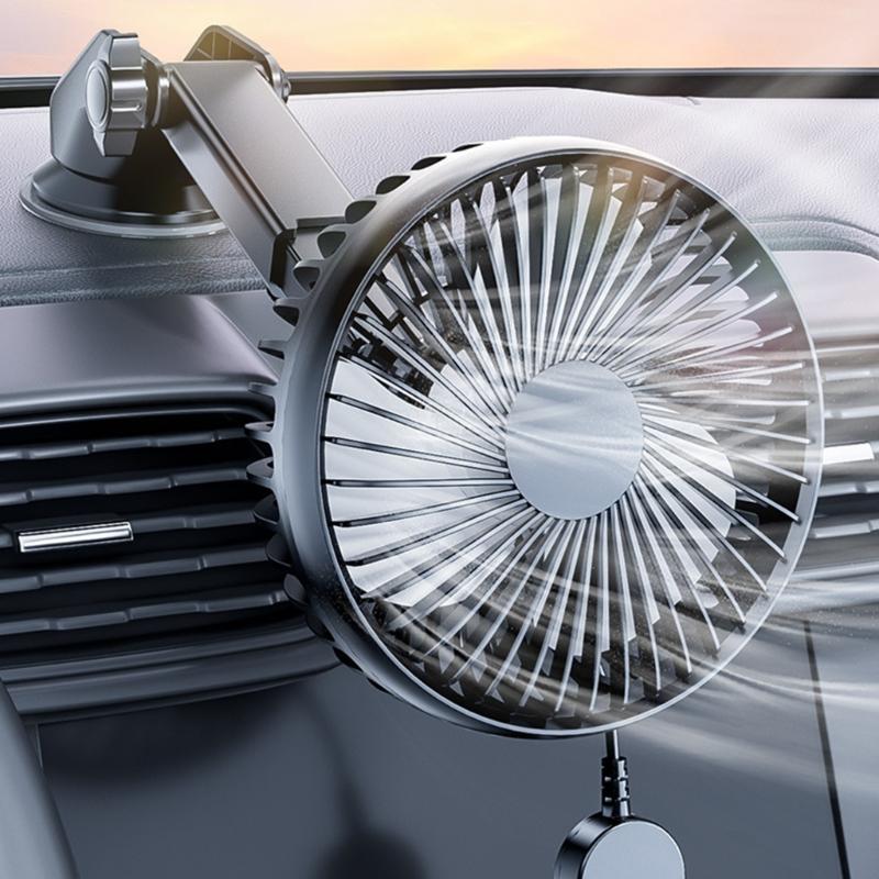 Car Suction Cup Fan USB Power Dashboard Windscreen Mount Cooling Fan Interior Air Circulator Fan 360 Degree Rotating Fan