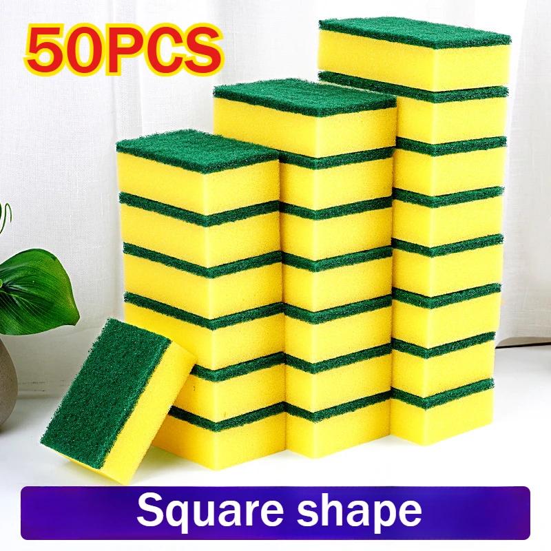50/1Pcs Kitchen Dishwashing Sponge Soft Absorbent Clean Rub Pot Rust Scouring Pad Removing Kits Household Cleaning Brush Sponge