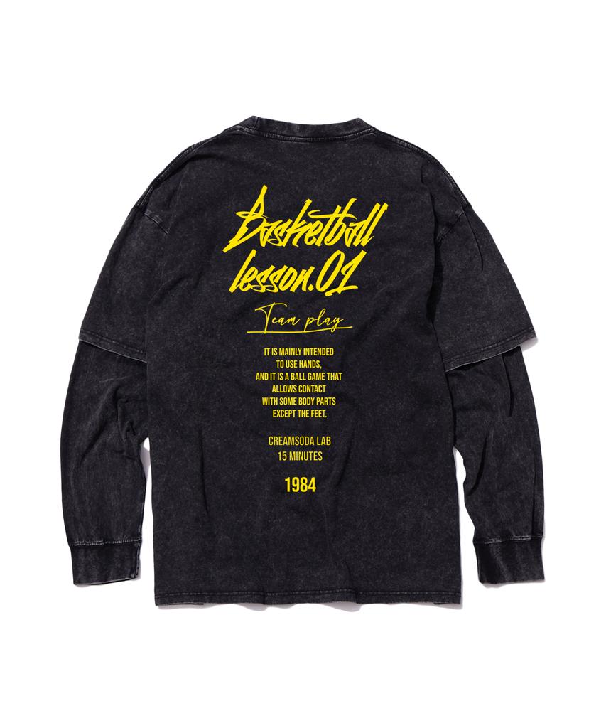 CREAM SODA LAB Quarter Teamplay Pigment Fake Double Layered Long Sleeve Black Yellow